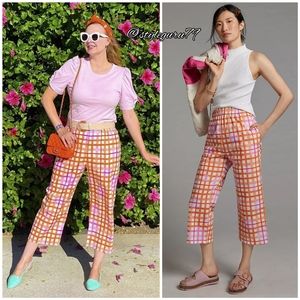 NWT, ANTHROPOLOGIE, Corey Lynn Calter Checked Wide-Leg Pants In PINK AND ORANGE
